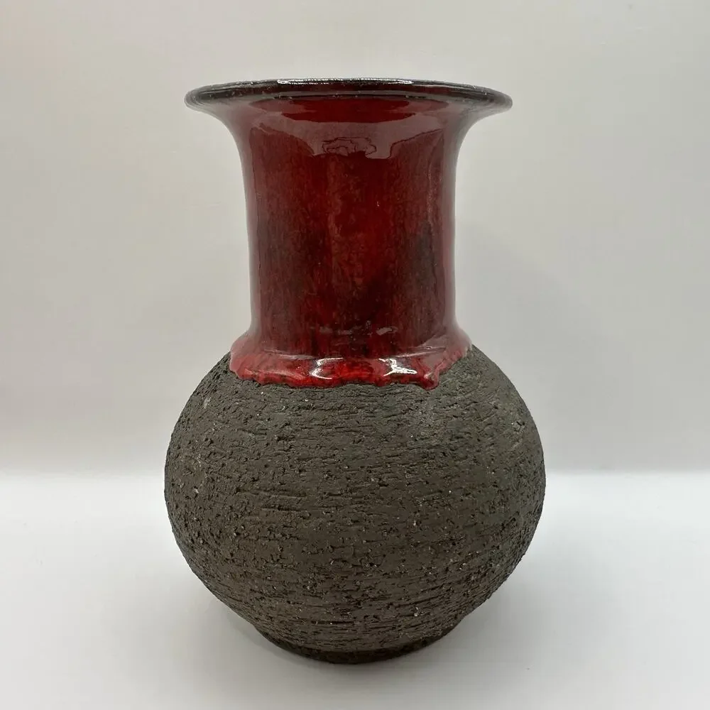 Lehmann Keramik Vase Fat Lava Mid Century Denmark Red Glaze Chamotte Fireclay